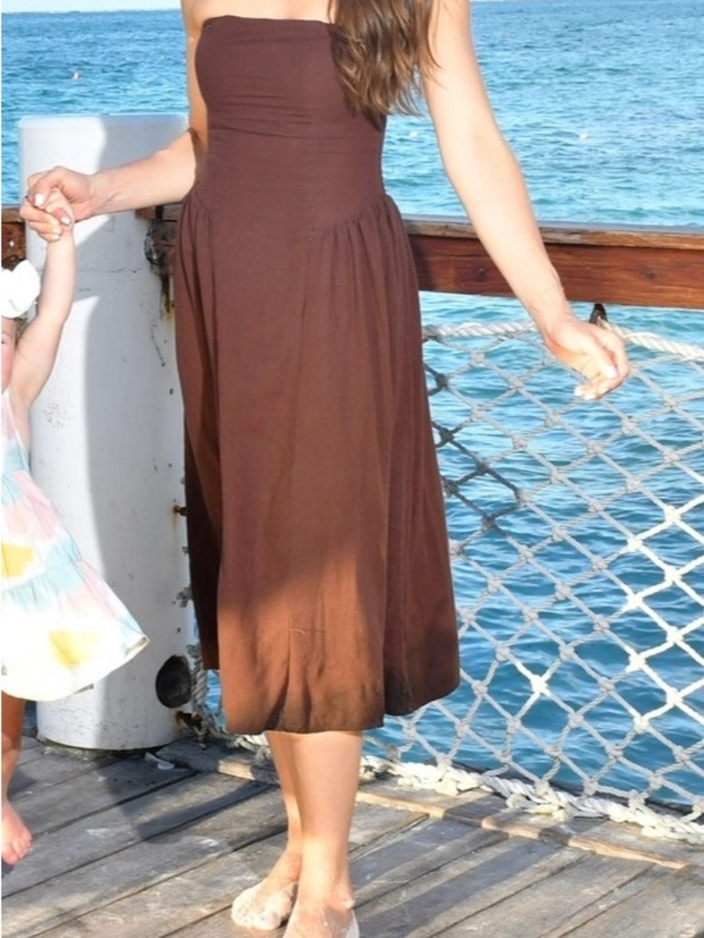 WAYF Women's Strapless Brown Midi Dress Xs